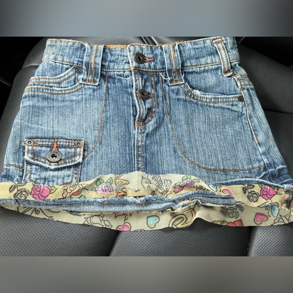 Guess vintage Kids Denim Skirt with Floral Trim